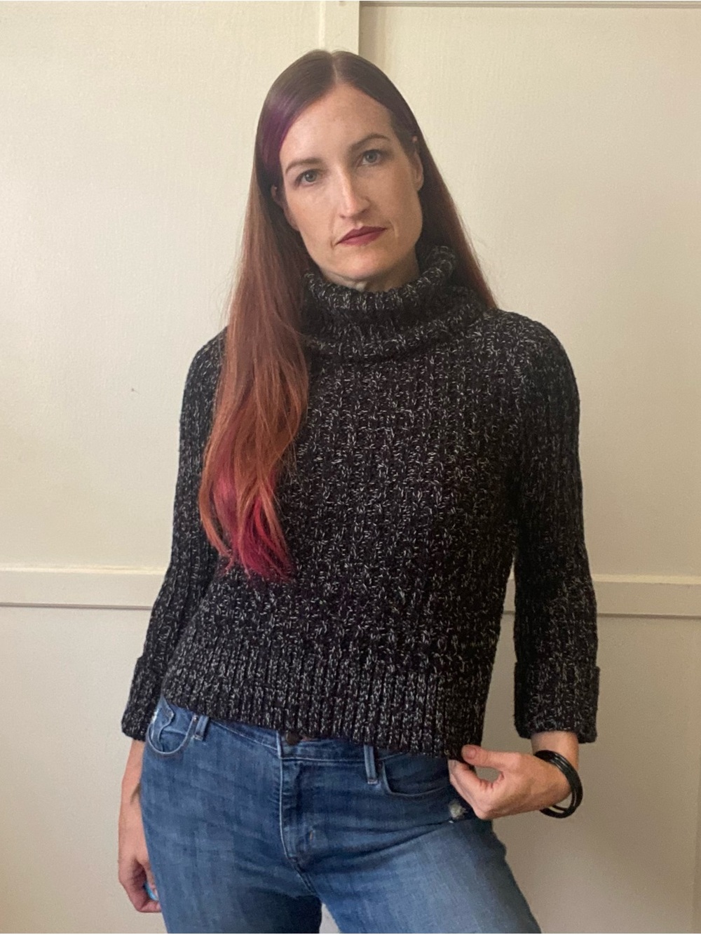 Free People Black Marled Turtleneck Sweater